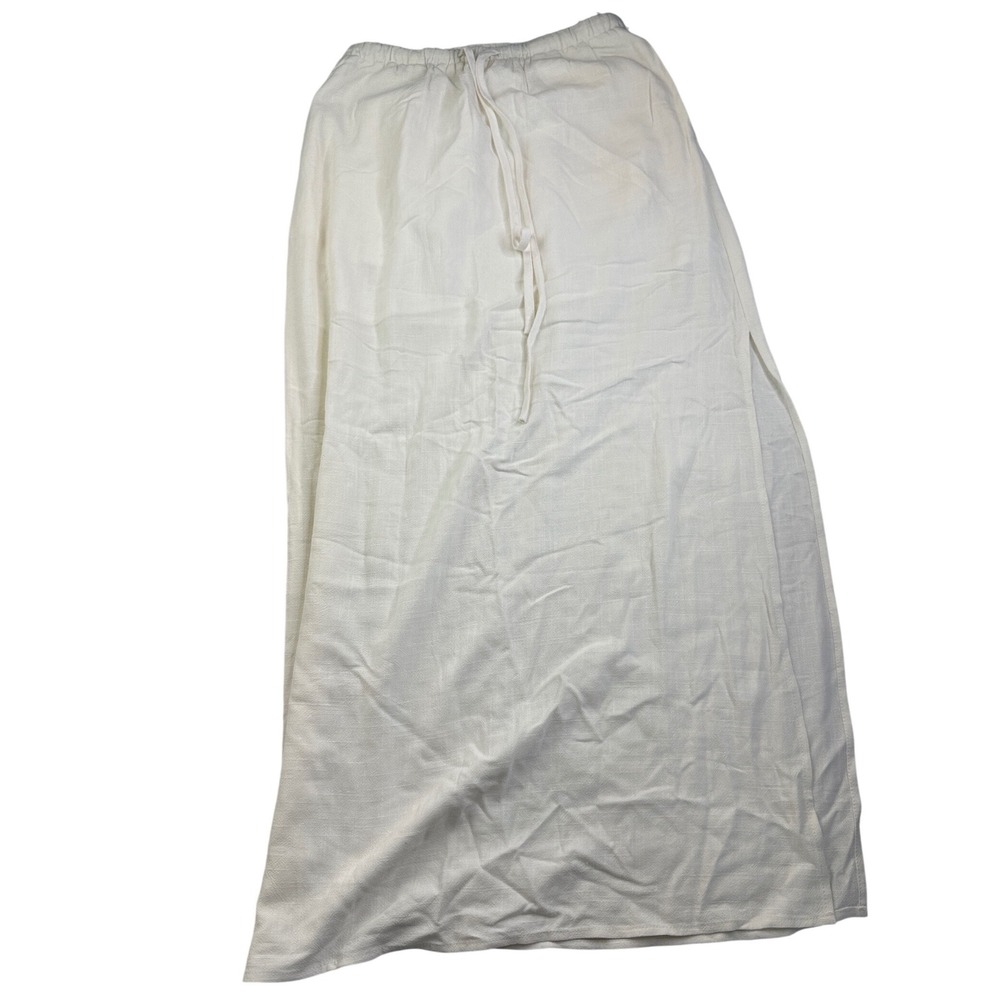 Elleven E217 Womens Cream Rayon Linen Blend Maxi Skirt Side Slit XS NWT